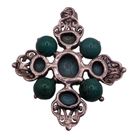 Vintage 925 Silver Blue & Green Turquoise Cluster Native American Style Pendant - Picture 2 of 6